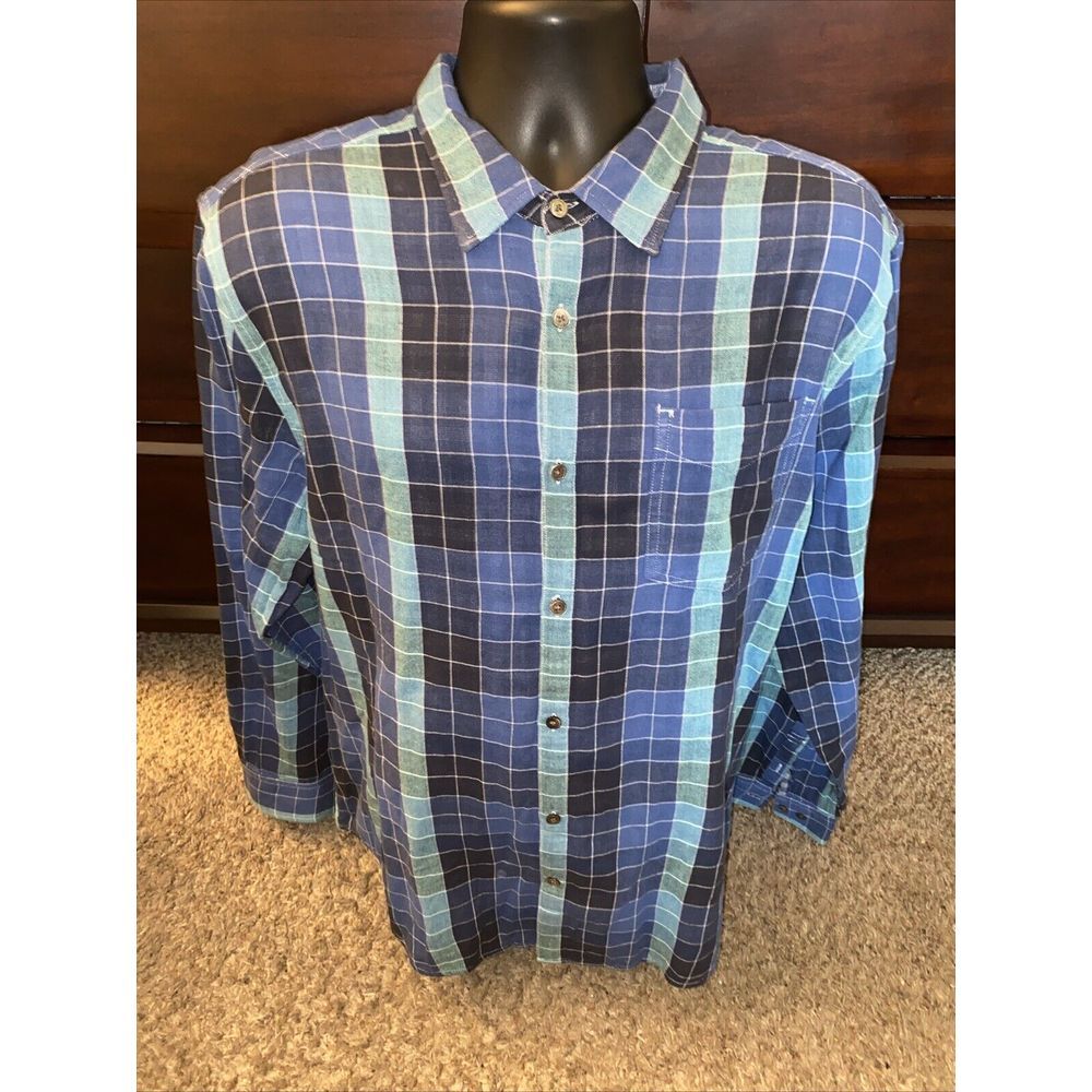 Carbon 2 Cobalt Blue Check Cotton Long Sleeve Button Up Shirt Size Large